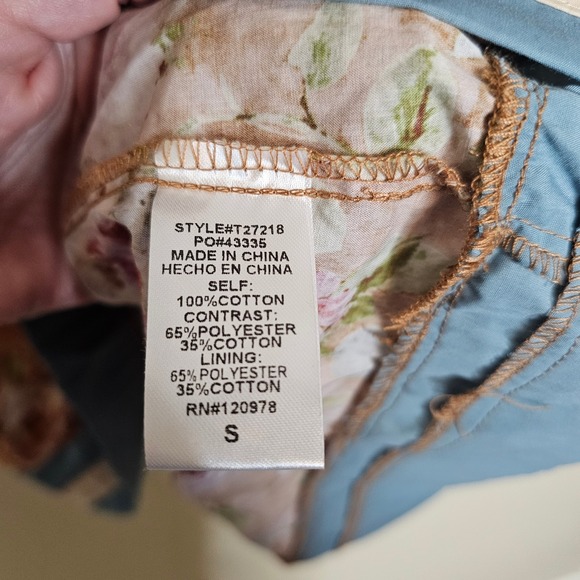 Entro Floral Print Puff Sleeve Peasant Blouse Women's Small Blue Trim Tie Neck - Picture 8 of 10